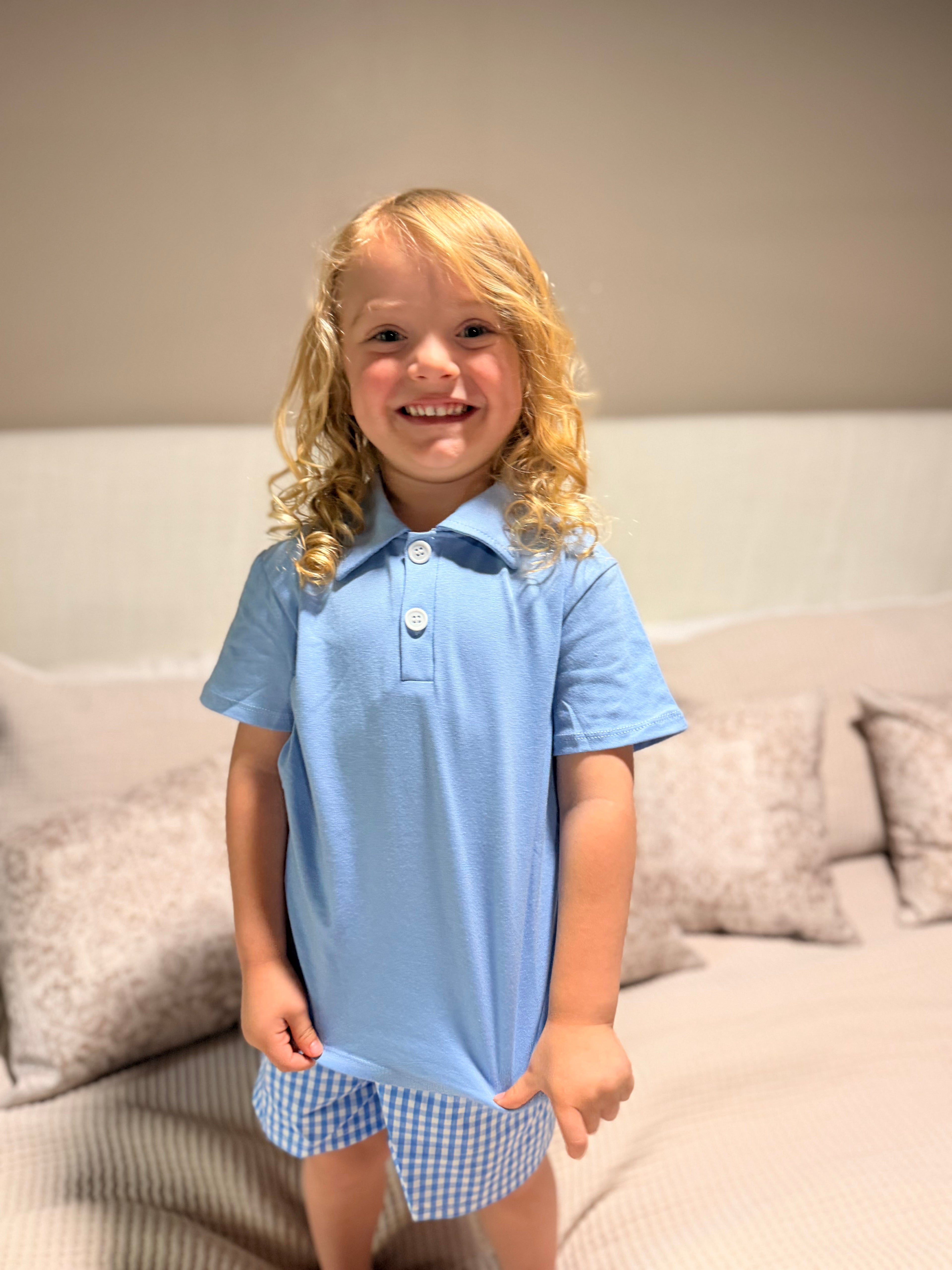 Blue Gingham Polo Set