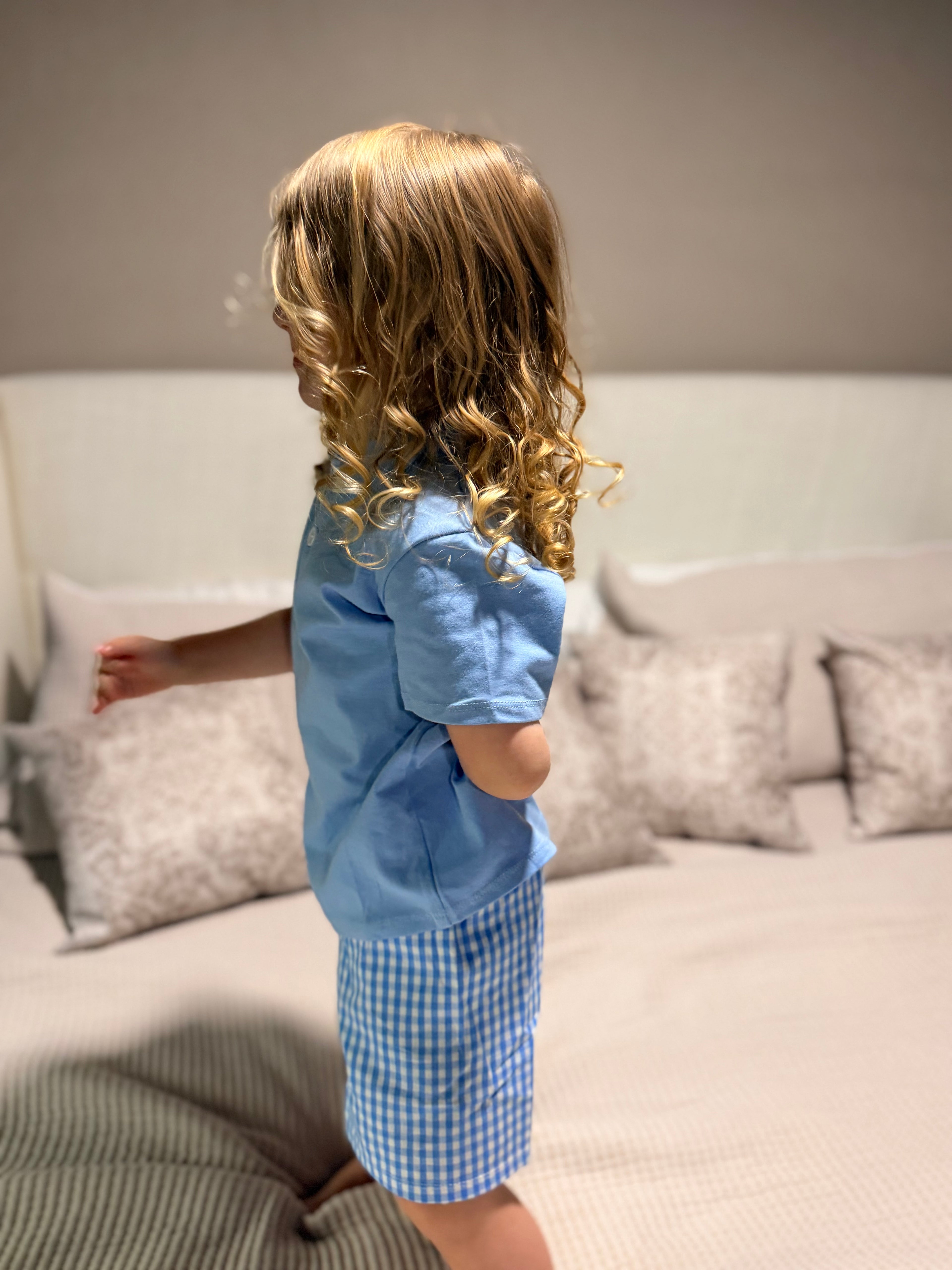 Blue Gingham Polo Set