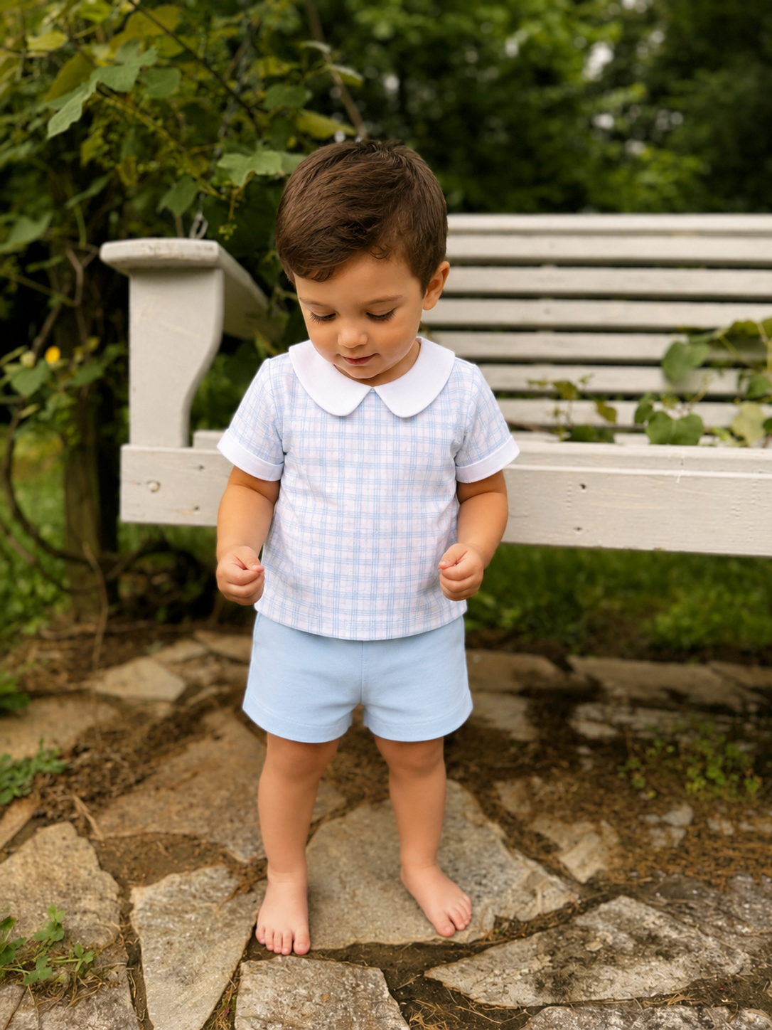 Powder Blue Plaid Short Set